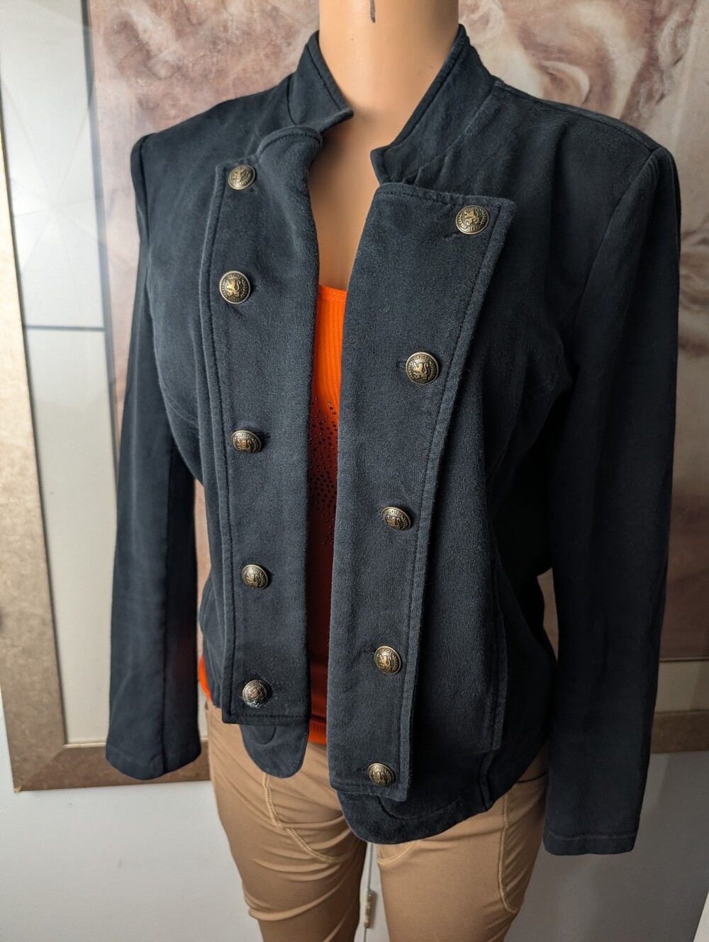 Tommy Hilfiger Black Open Knit Military Band Jacket Blazer Size M